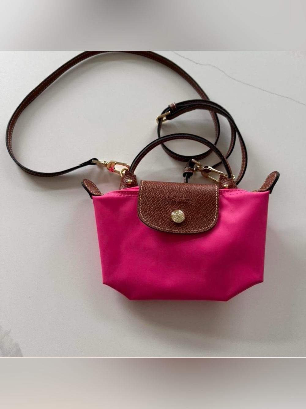 Mini pink Longchamp Le Pliage Original pouch